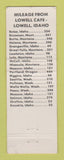 Matchbook Cover - Lowell Cafe Motel Lowell ID