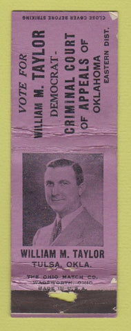 Matchbook Cover - William Taylor Court of Appeals Oklahoma OK POOR STRIKER