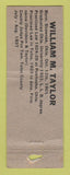 Matchbook Cover - William Taylor Court of Appeals Oklahoma OK POOR STRIKER