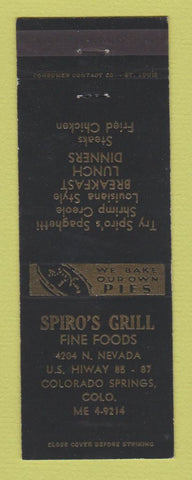 Matchbook Cover - Spiro's Grill Restaurant Colorado Springs