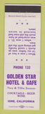 Matchbook Cover - Golden Star Hotel Cafe Ione CA Tiny Zauner