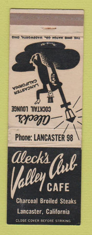 Matchbook Cover - Aleck's Valley Club Cafe Lancaster CA