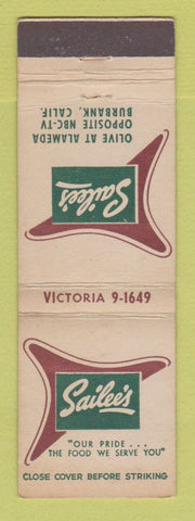 Matchbook Cover - Sailee's Burbank CA Restaurant WEAR