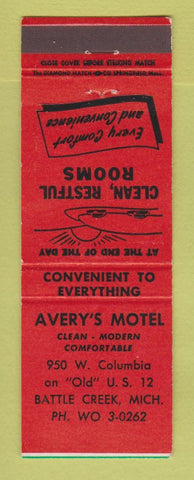Matchbook Cover - Avery's Motel Battle Creek MI