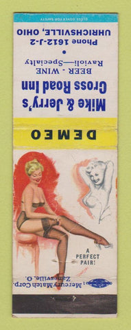 Matchbook Cover - Mike & Jerry's Cross Road Inn Uhrichsville OH pinup CREASES