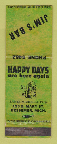 Matchbook Cover - Jim's Bar Bessemer MI