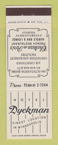 Matchbook Cover - Hotel Dyckman Minneapolis MN