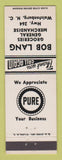 Matchbook Cover - Bob Lang Grocery Pure oil gas Walstonburg NC
