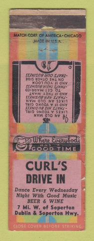 Matchbook Cover - Curl's Drive Inn Soperton GA? WORN