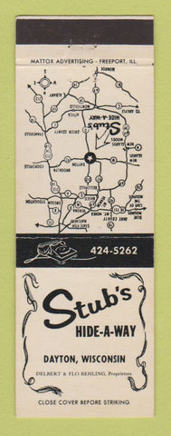 Matchbook Cover - Stub's Hide A Way Dayton WI