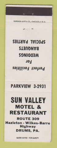 Matchbook Cover - Sun Valley Motel Restaurant Drums PA