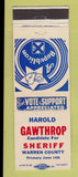 Matchbook Cover - Harold Gawthrop Sheriff Warren County