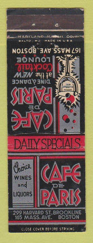 Matchbook Cover - Cafe De Paris Boston MA WORN