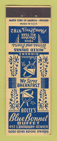 Matchbook Cover - Bolte's Blue Bonnet Buffet Denver Colorado