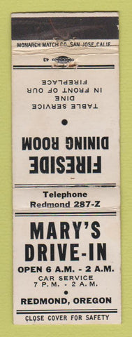 Matchbook Cover - Mary's Drive In Redmond OR WORN