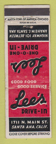 Matchbook Cover - Lee's Drive In Santa Ana CA WEAR