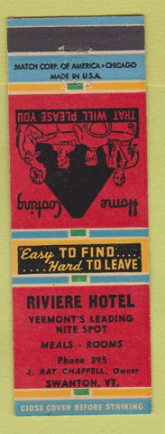 Matchbook Cover - Riviere Hotel Swanton VT