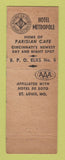 Matchbook Cover - Hotel Metropole Cincinnati OH