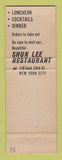 Matchbook Cover - ShunLee Restaurant New York City WEAR