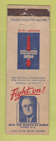 Matchbook Cover - March of Dimes Franklin Roosevelt Infantile Paralysis WEAR