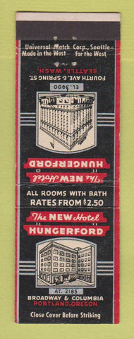 Matchbook Cover - New Hotel Hungerford Portland OR Seattle WA