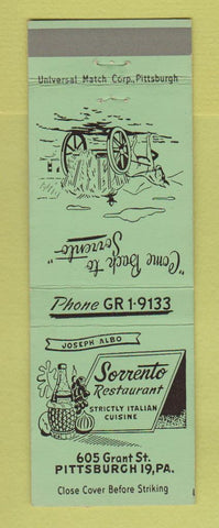 Matchbook Cover - Sorrento Italian Restaurant Pittsburgh PA