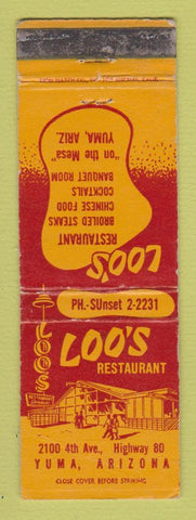 Matchbook Cover - Loo's Restaurant Yuma AZ WORN