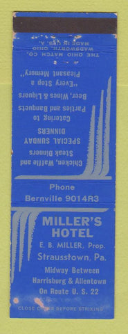 Matchbook Cover - Miller's Hotel Strausstown PA WEAR