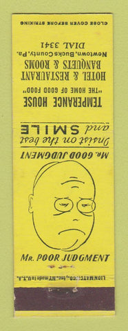 Matchbook Cover - Temperance House Newtown PA WEAR