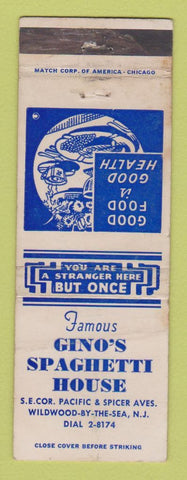Matchbook Cover - Gino's Spaghetti House Wildwood by the Sea NJ WORN