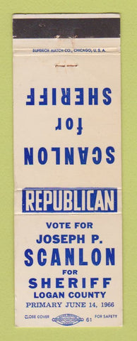 Matchbook Cover - Joseph Scanlon Sheriff Logan County IL Election 1966 WEAR