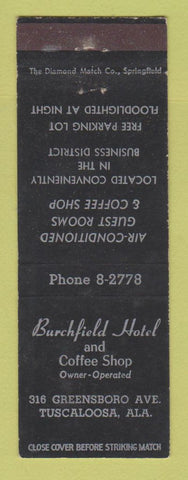 Matchbook Cover - Burchfield Hotel Tuscaloosa AL WEAR