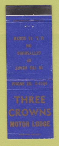 Matchbook Cover - Three Crowns Motor Lodge Gettysburg PA