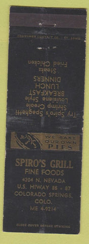 Matchbook Cover - Spiro's Grill Restaurant Colorado Springs WEAR