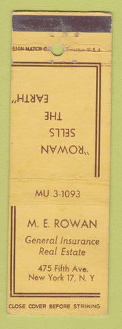 Matchbook Cover - ME Rowan Insurance Real Estate New York City