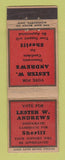 Matchbook Cover - Lester Andrews for Sheriff Election WEAR