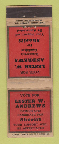 Matchbook Cover - Lester Andrews for Sheriff Election WEAR