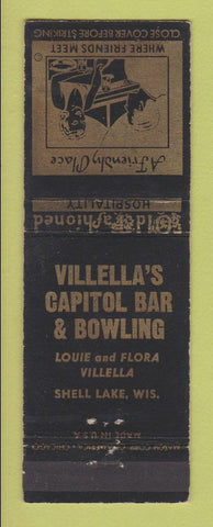 Matchbook Cover - Villella's Capitol Bar Bowling Shell Lake WI