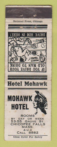 Matchbook Cover - Mohawk Hotel Chicopee Falls MA Indian WORN