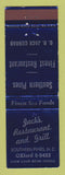 Matchbook Cover - Jack's Restaurant Grill Southern Pines NC WEAR