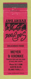 Matchbook Cover - Meyer and Kronke Seafood Island Park LI NY