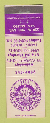 Matchbook Cover - Elks Lodge San Mateo CA