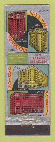 Matchbook Cover - Hotels Marion Majestic Hot Springs Little Rock AR Memphis TN