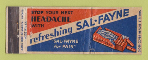 Matchbook Cover - Sal Fayne for Headaches WORN
