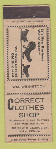 Matchbook Cover - Correct Clothes Shop York PA Weinstock