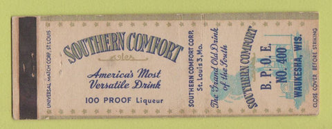 Matchbook Cover - Southern Comfort Liquor Elks Lodge Waukesha WI