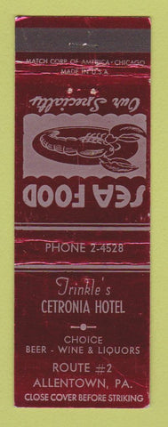 Matchbook Cover - Trinkle's Cetronia Hotel Allentown PA