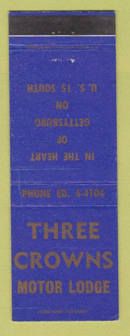 Matchbook Cover - Three Crowns Motor Lodge Gettysburg PA