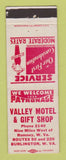 Matchbook Cover - Valley Motel Gift Shop Burlington WV