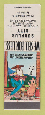 Matchbook Cover - Surplus City Hardware Grocery hillbilly